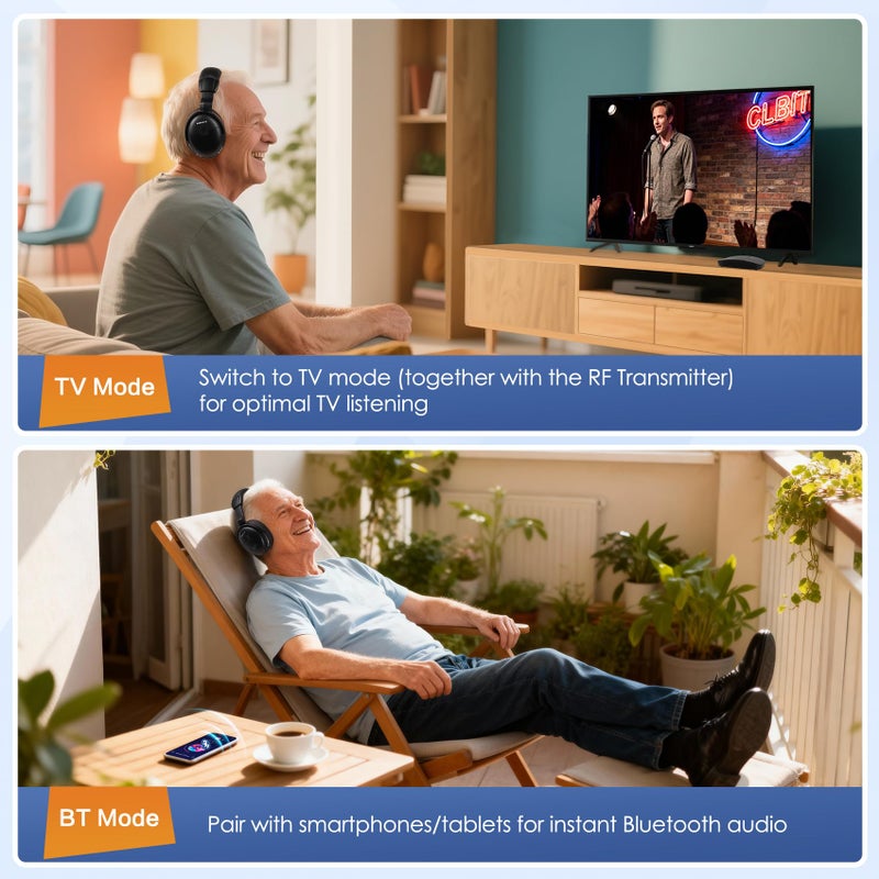 SIMOLIO Wireless TV Headphones with Clear Dialog Mode, Enhanced Voice & Spare Battery for Seniors & Hard of Hearing, L/R Balance Volume Control, No Audio Lag, Long Range - Image 3